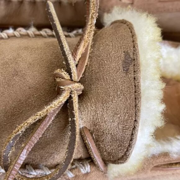 L.L. Bean Wicked Good Moccasins Brown Suede Shearling Slip On Men's Size 10 US - Picture 8 of 10